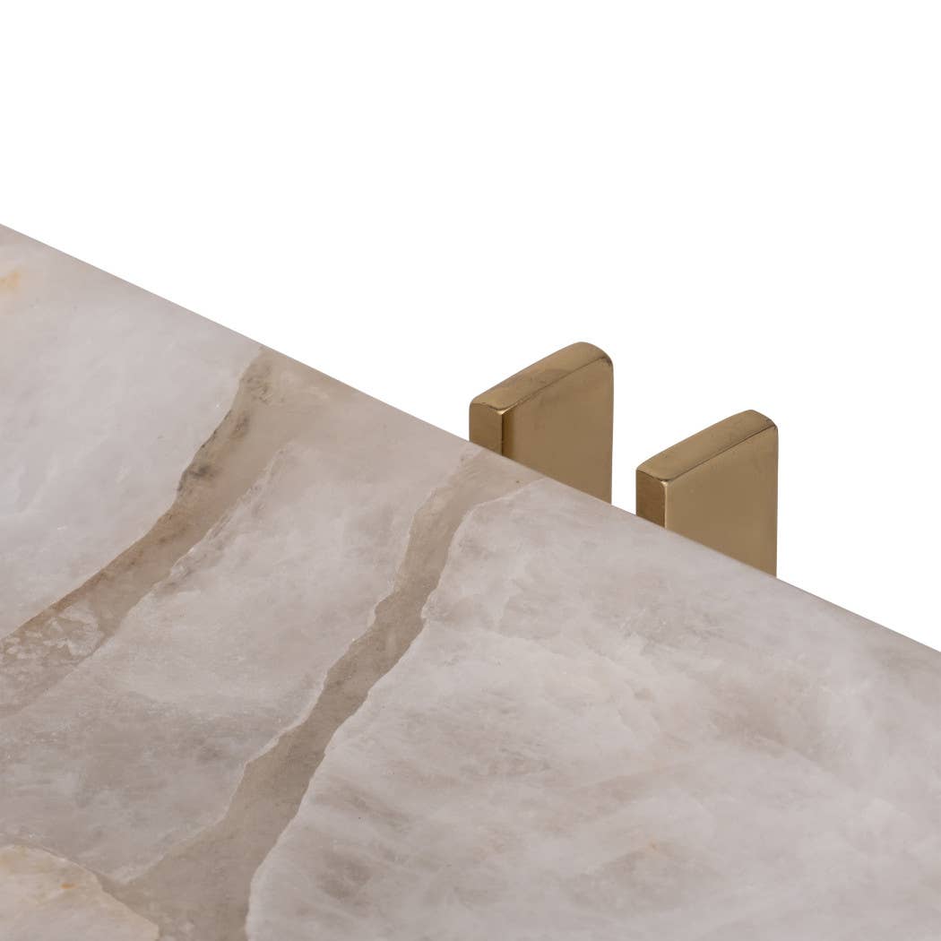 Decorative Tray - White Quartz with Gold Details, 14 in.