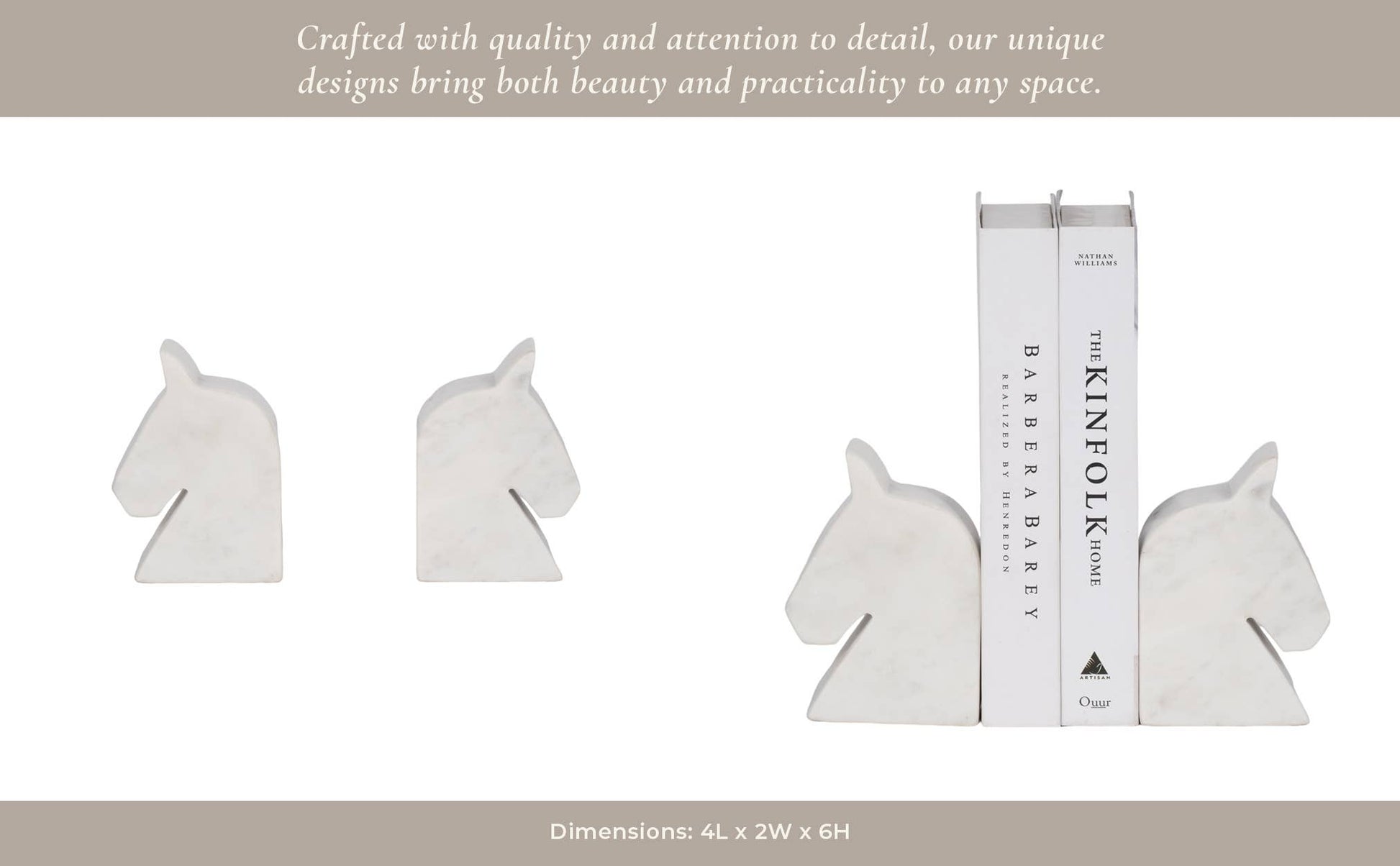 Bookends Set of 2 - White Marble Majestic Horse Head, 6 in.