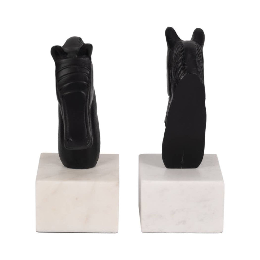 Bookends Set of 2 - White/Black Metal Horse Head, 7 in.