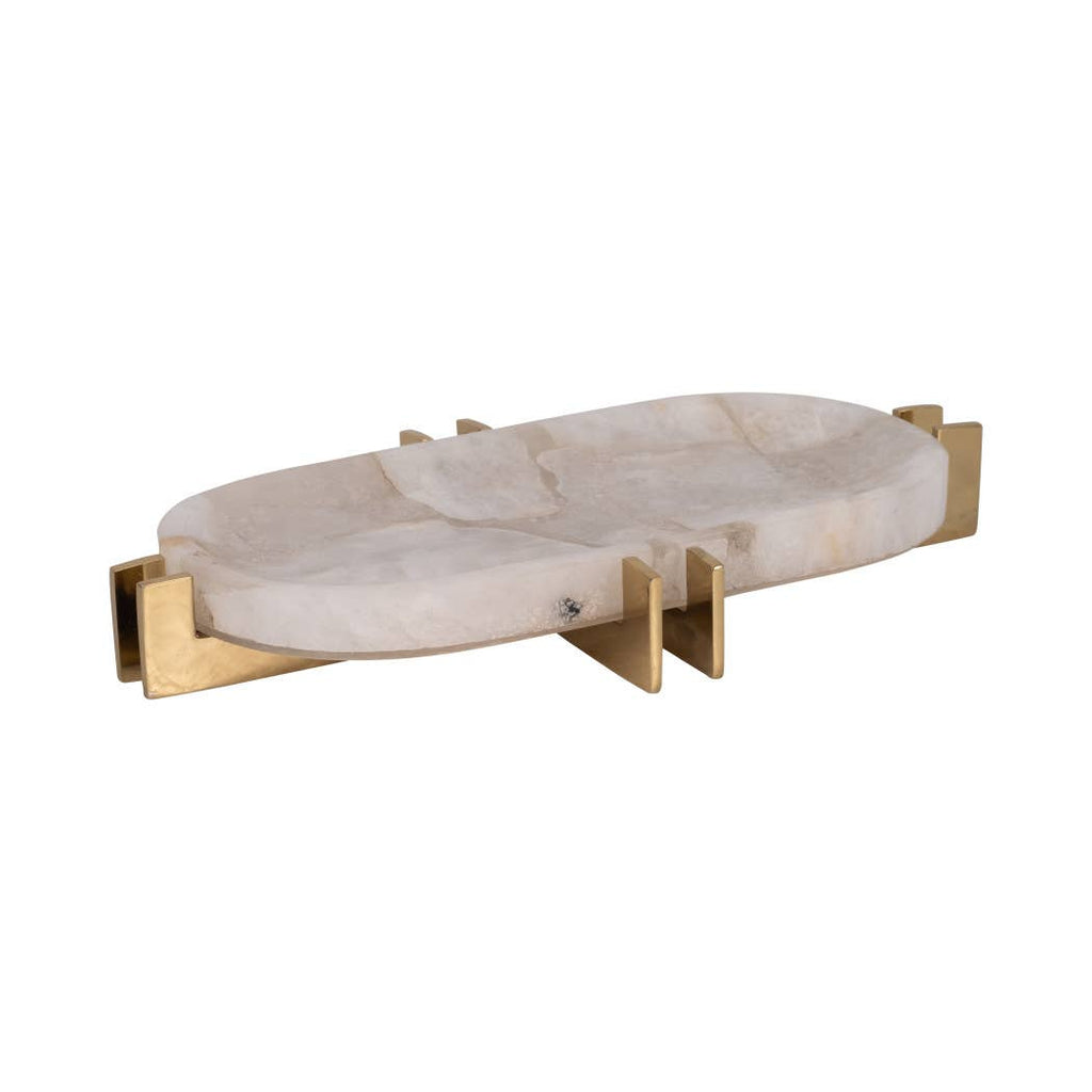 Decorative Tray - White Quartz with Gold Details, 14 in.