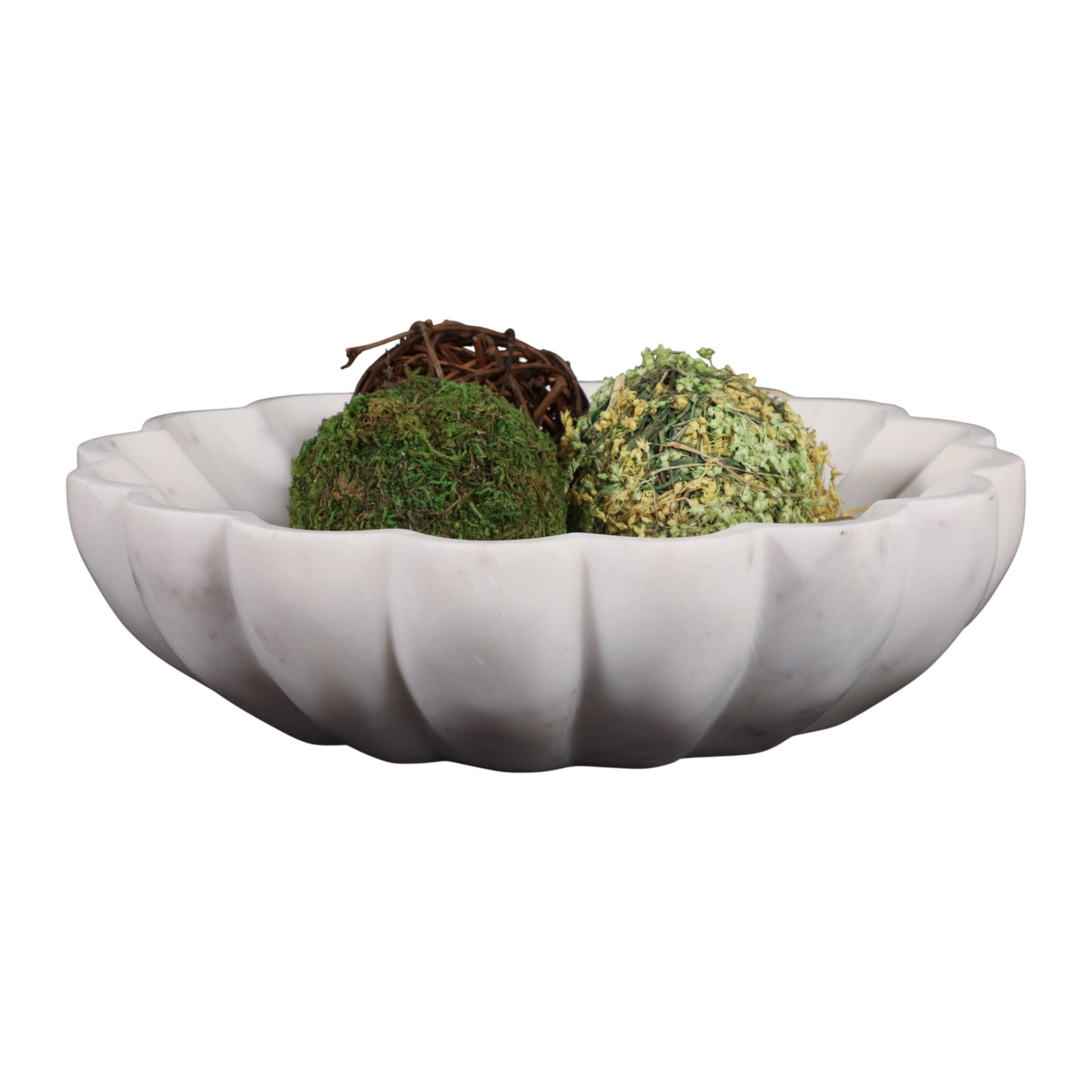 Decorative Bowl - White Marble Veined Shell Shaped, 12 in.