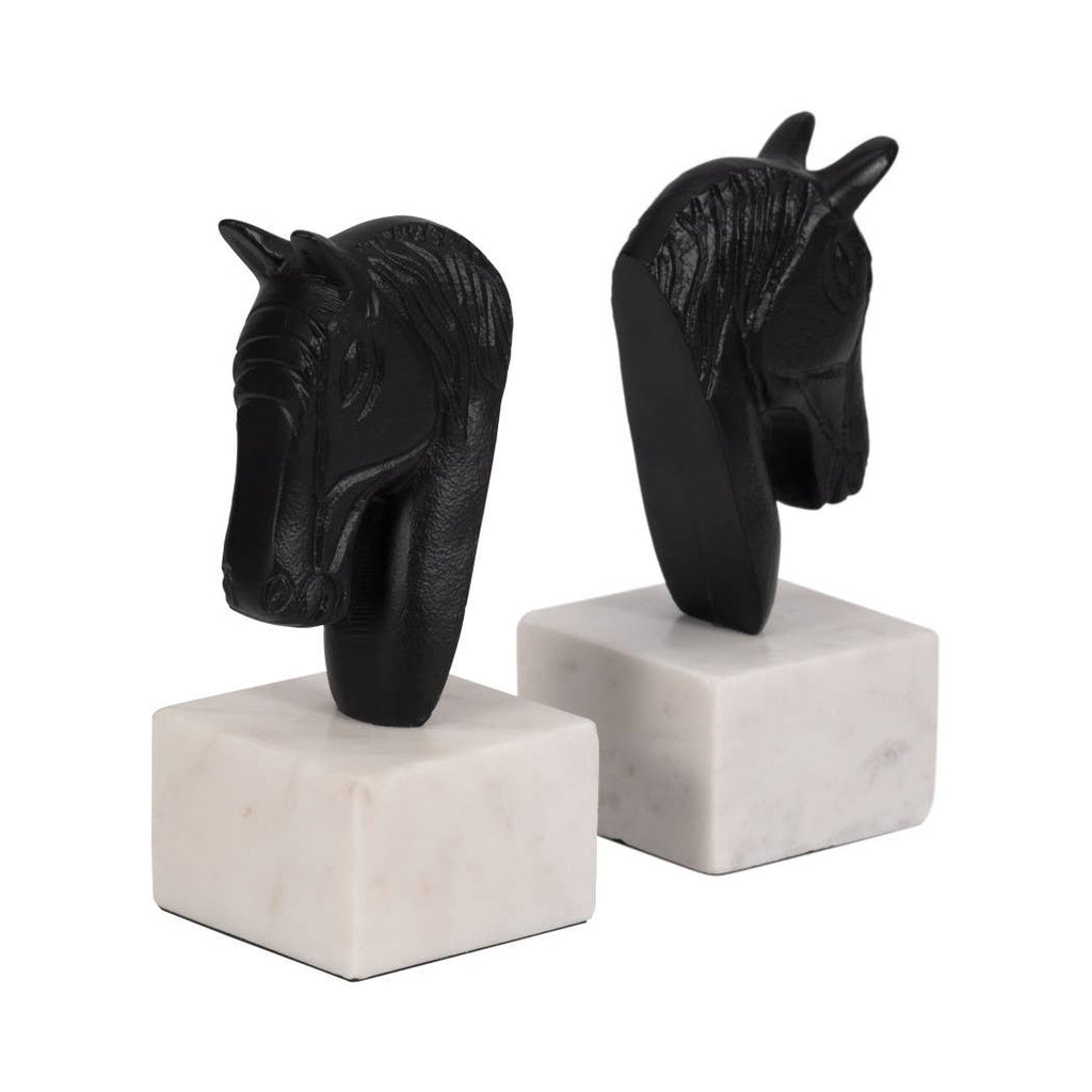 Bookends Set of 2 - White/Black Metal Horse Head, 7 in.
