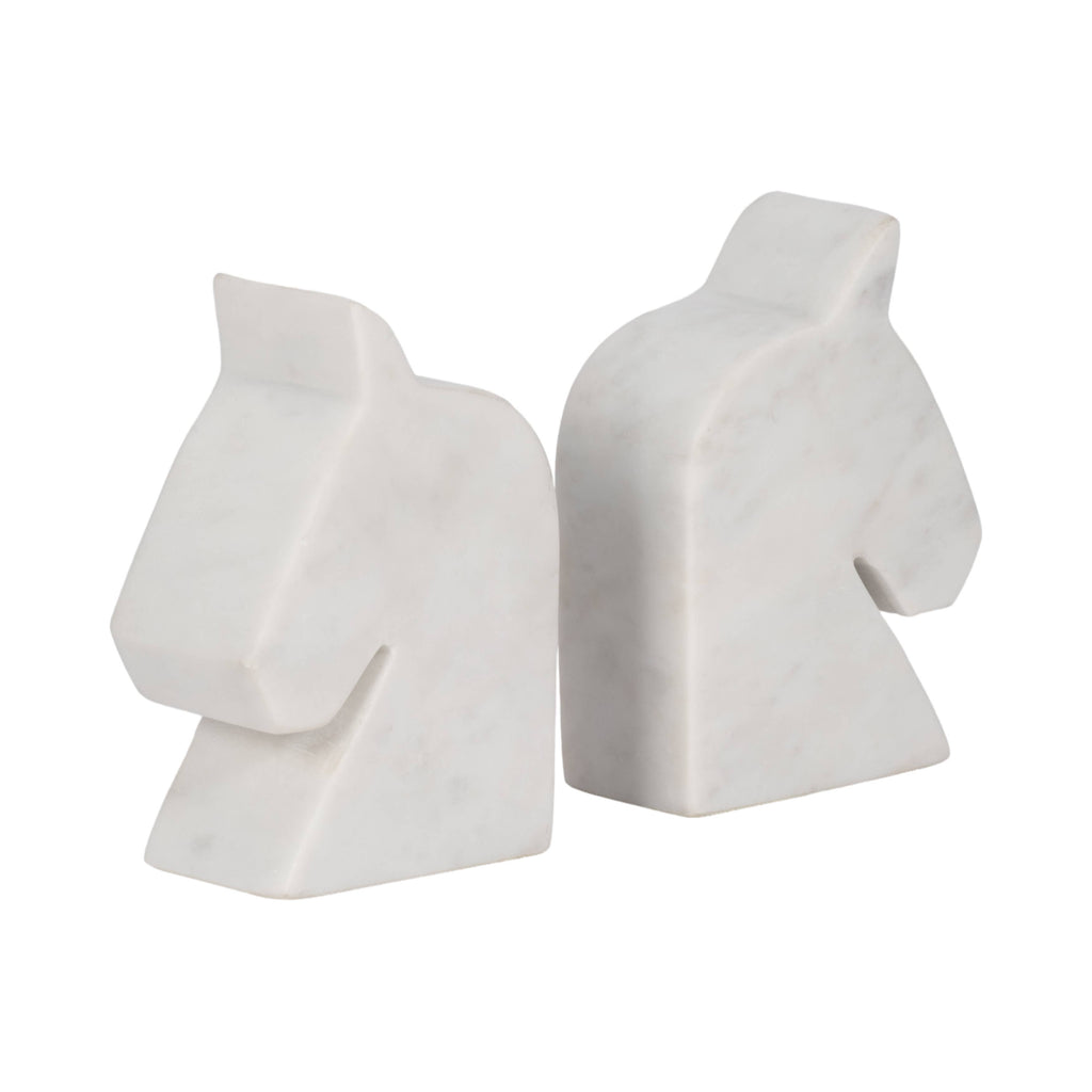 Bookends Set of 2 - White Marble Majestic Horse Head, 6 in.