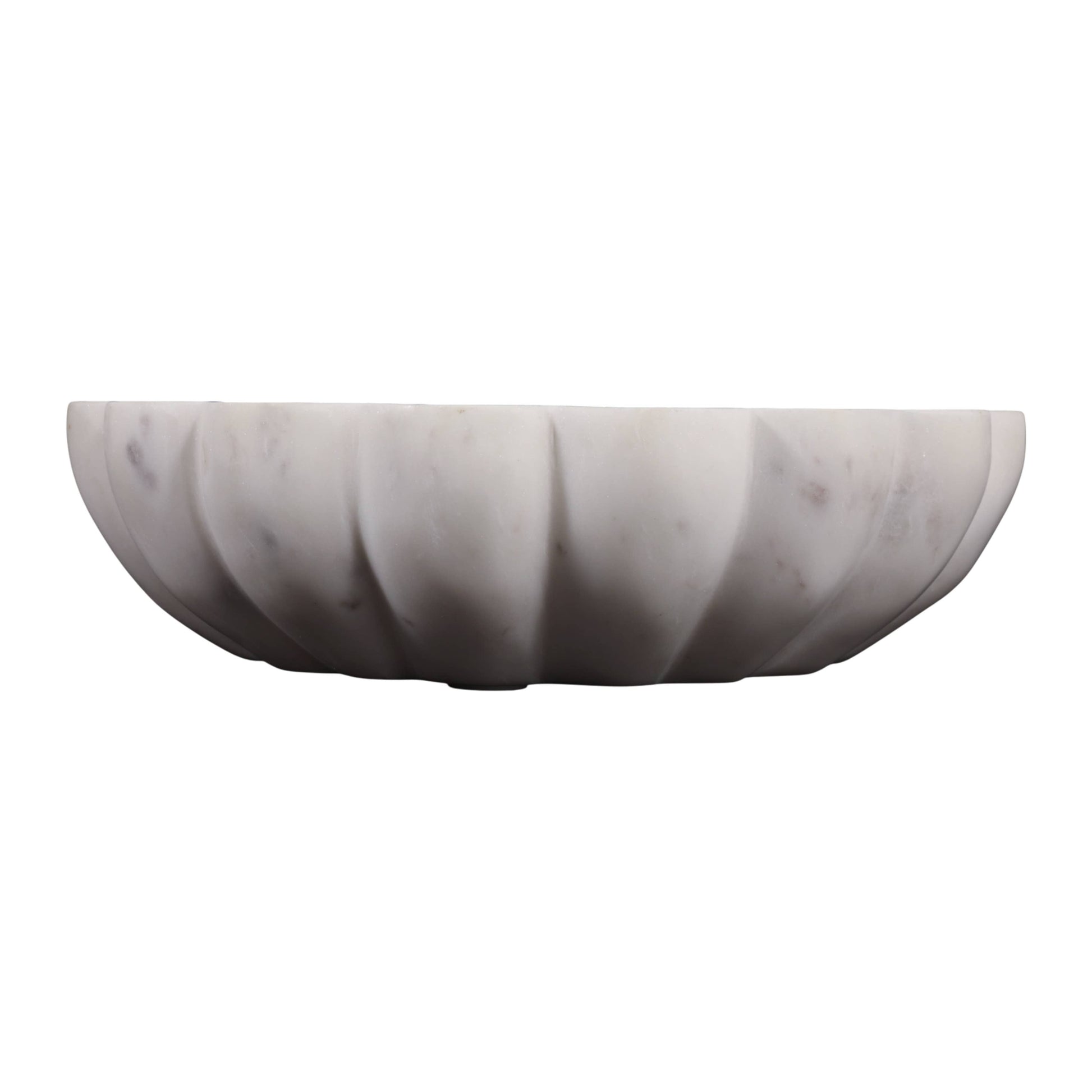 Decorative Bowl - White Marble Veined Shell Shaped, 12 in.