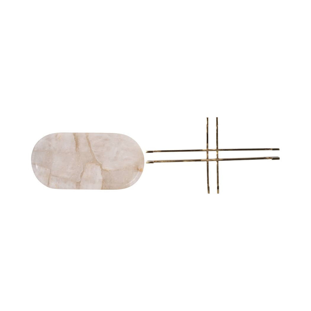 Decorative Tray - White Quartz with Gold Details, 14 in.