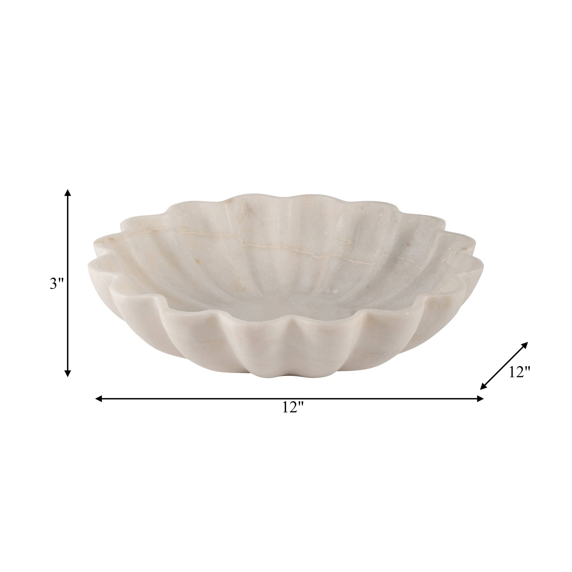 Decorative Bowl - White Marble Veined Shell Shaped, 12 in.