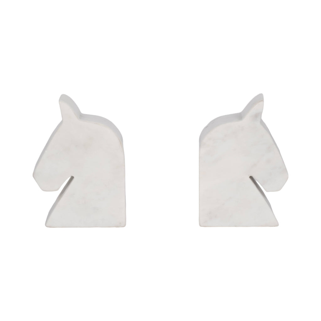 Bookends Set of 2 - White Marble Majestic Horse Head, 6 in.