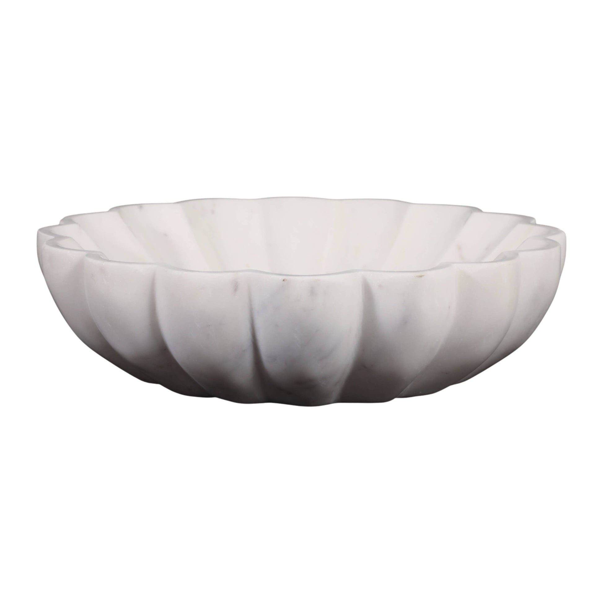 Decorative Bowl - White Marble Veined Shell Shaped, 12 in.