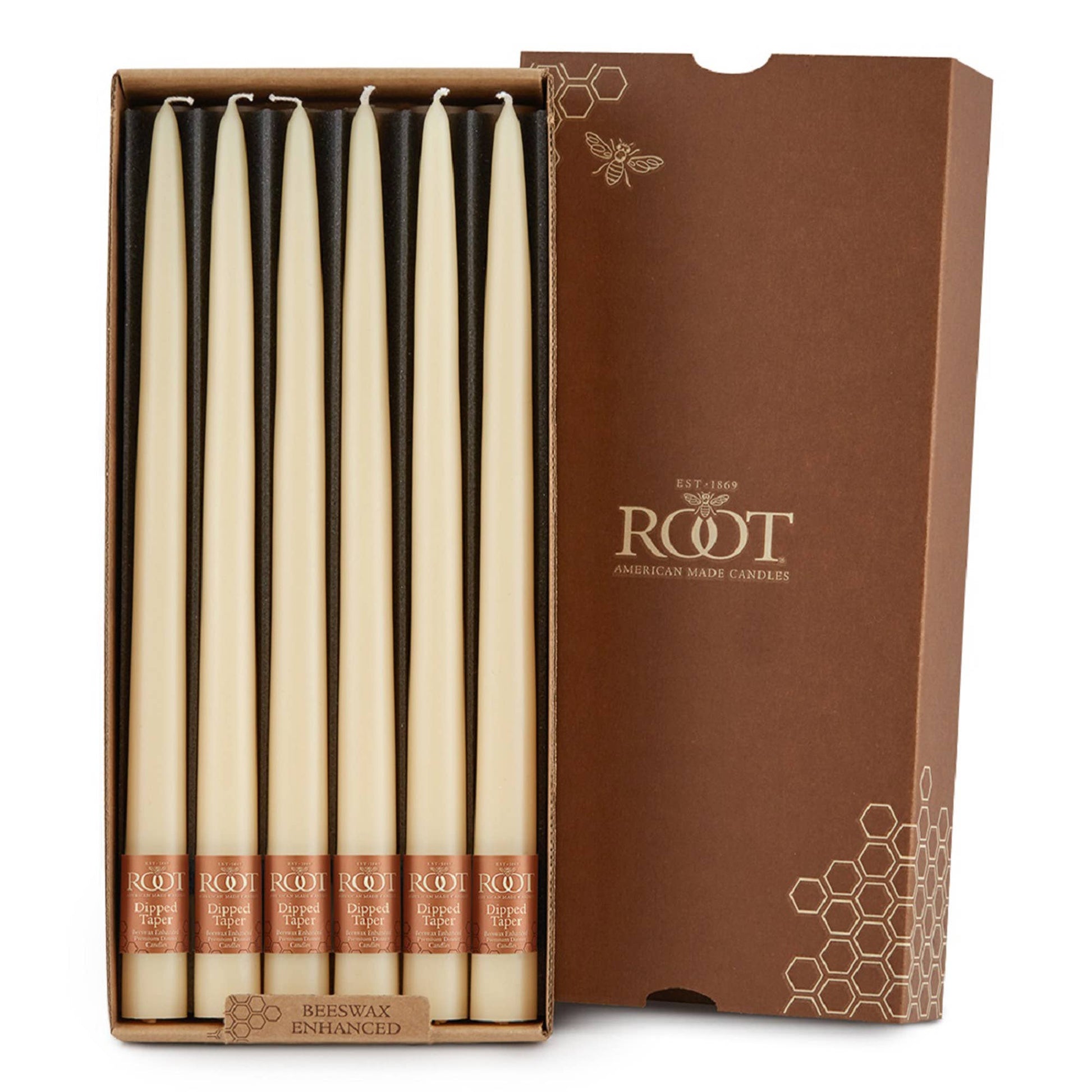 Root Hand Dipped Taper Candles Box Of 12