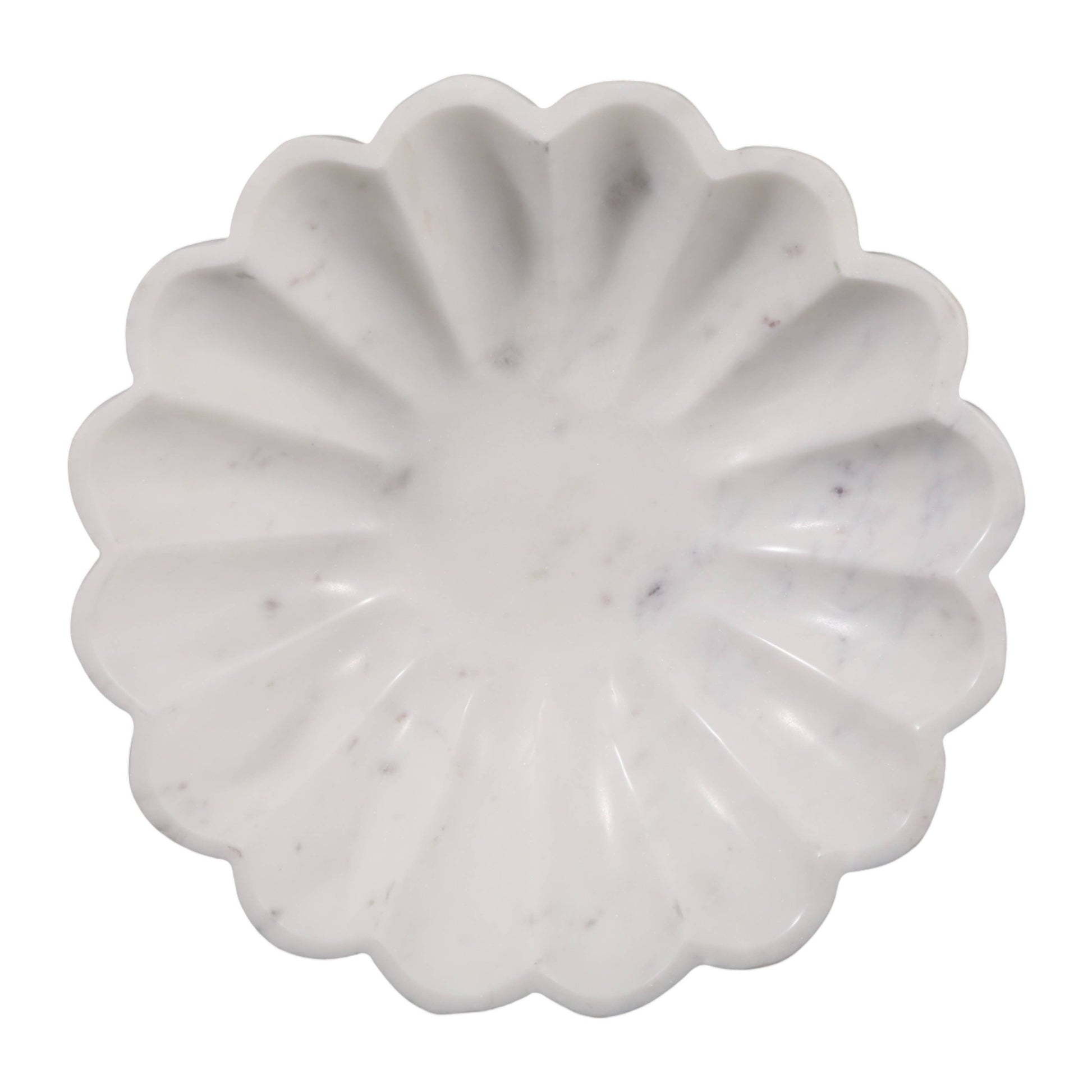 Decorative Bowl - White Marble Veined Shell Shaped, 12 in.