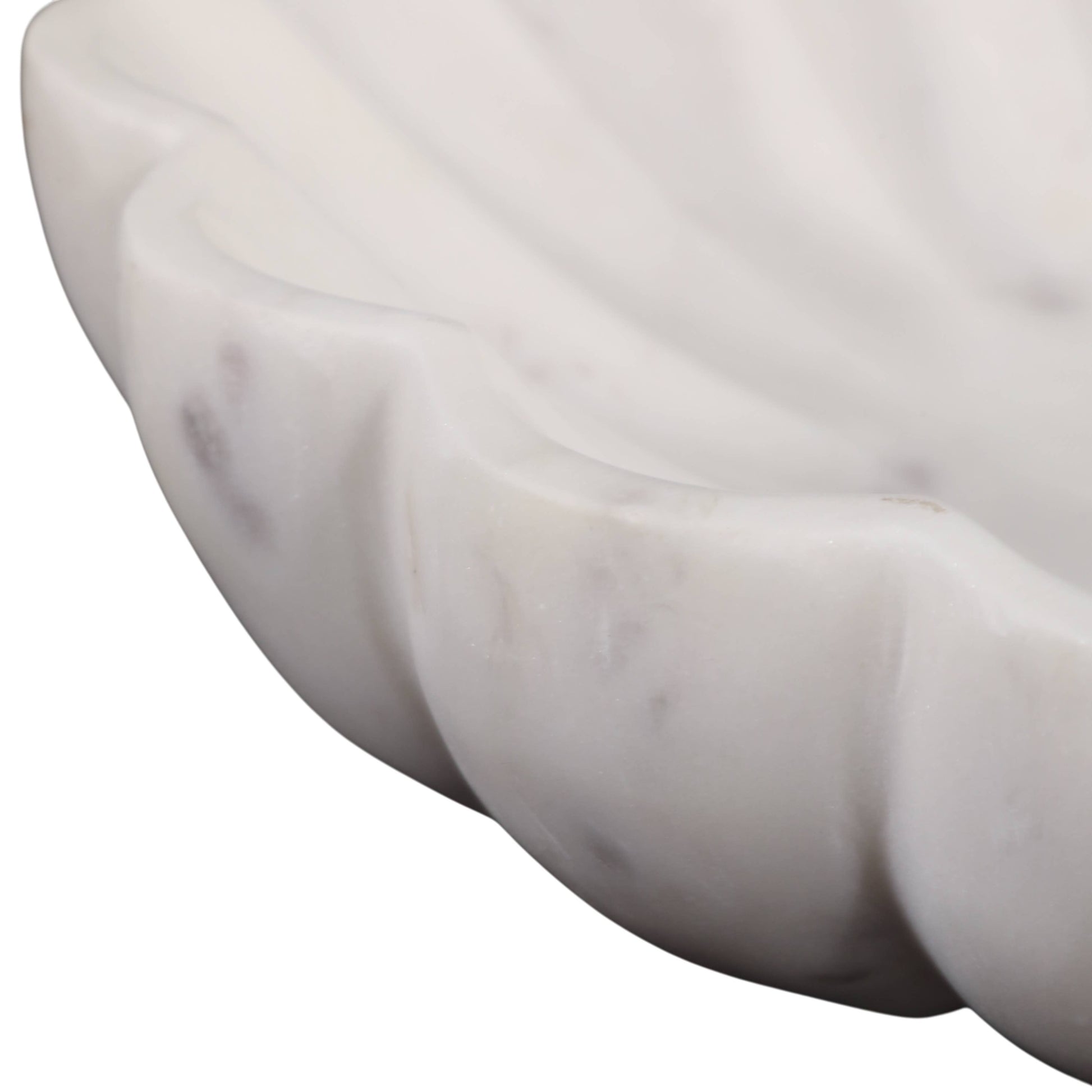 Decorative Bowl - White Marble Veined Shell Shaped, 12 in.