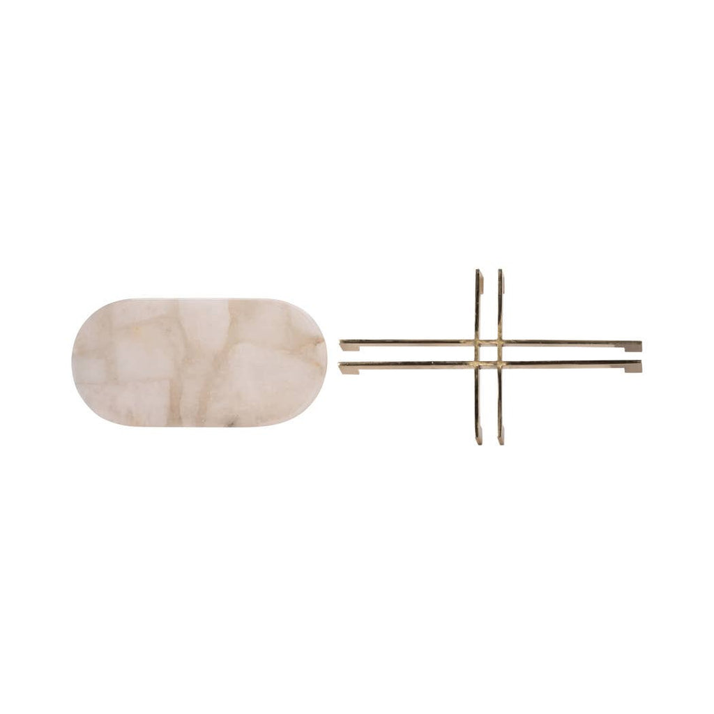 Decorative Tray - White Quartz with Gold Details, 14 in.