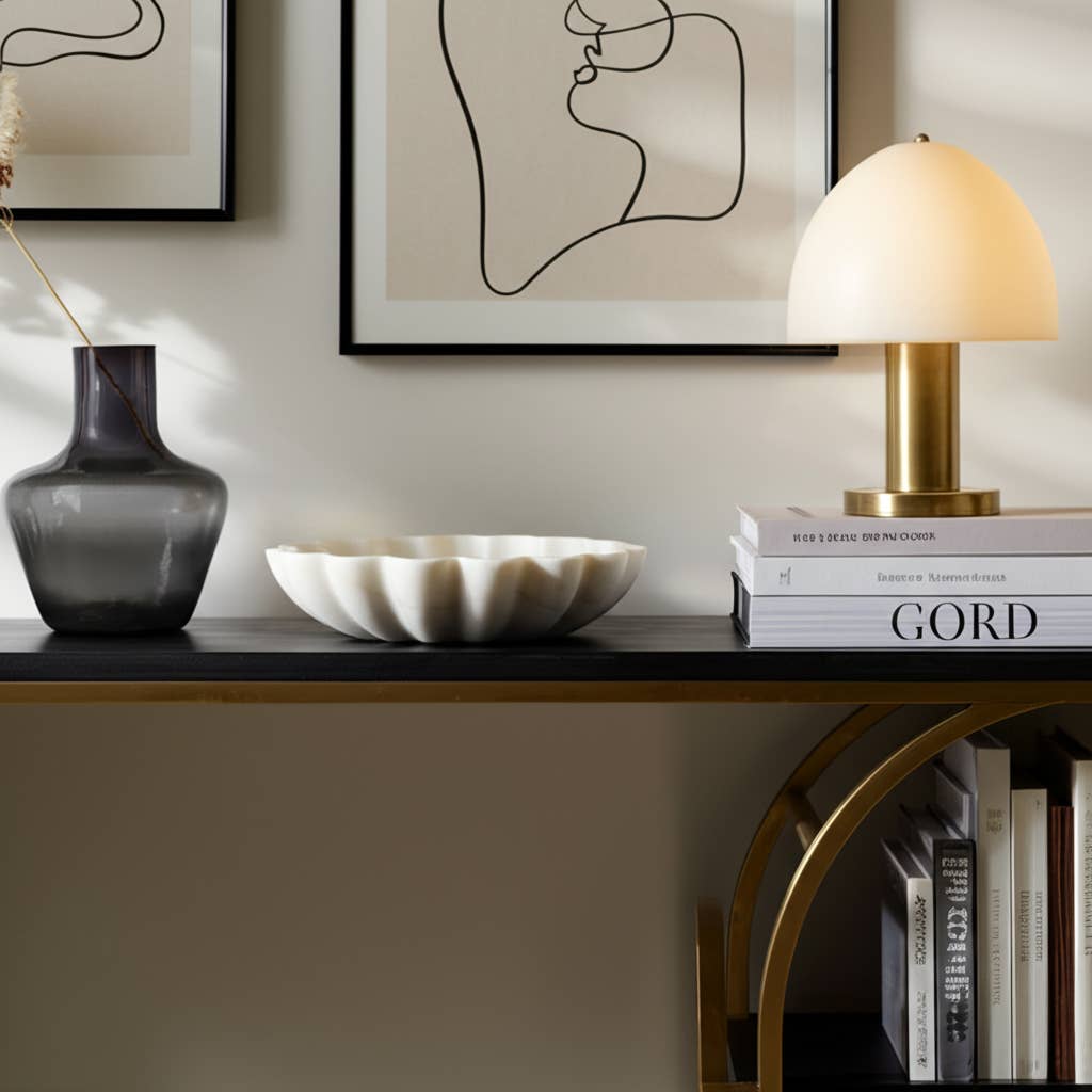 Decorative Bowl - White Marble Veined Shell Shaped, 12 in.