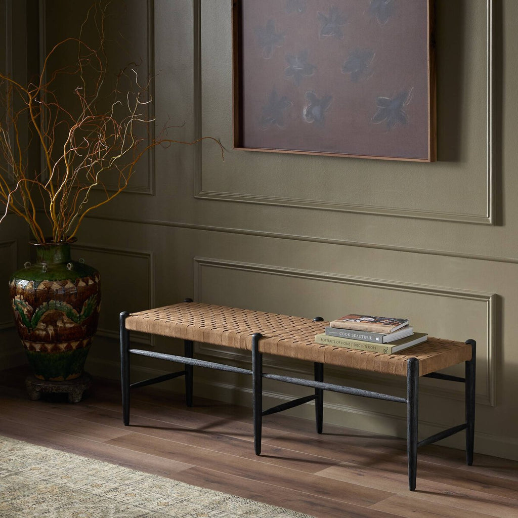 Suede & Oak Bench