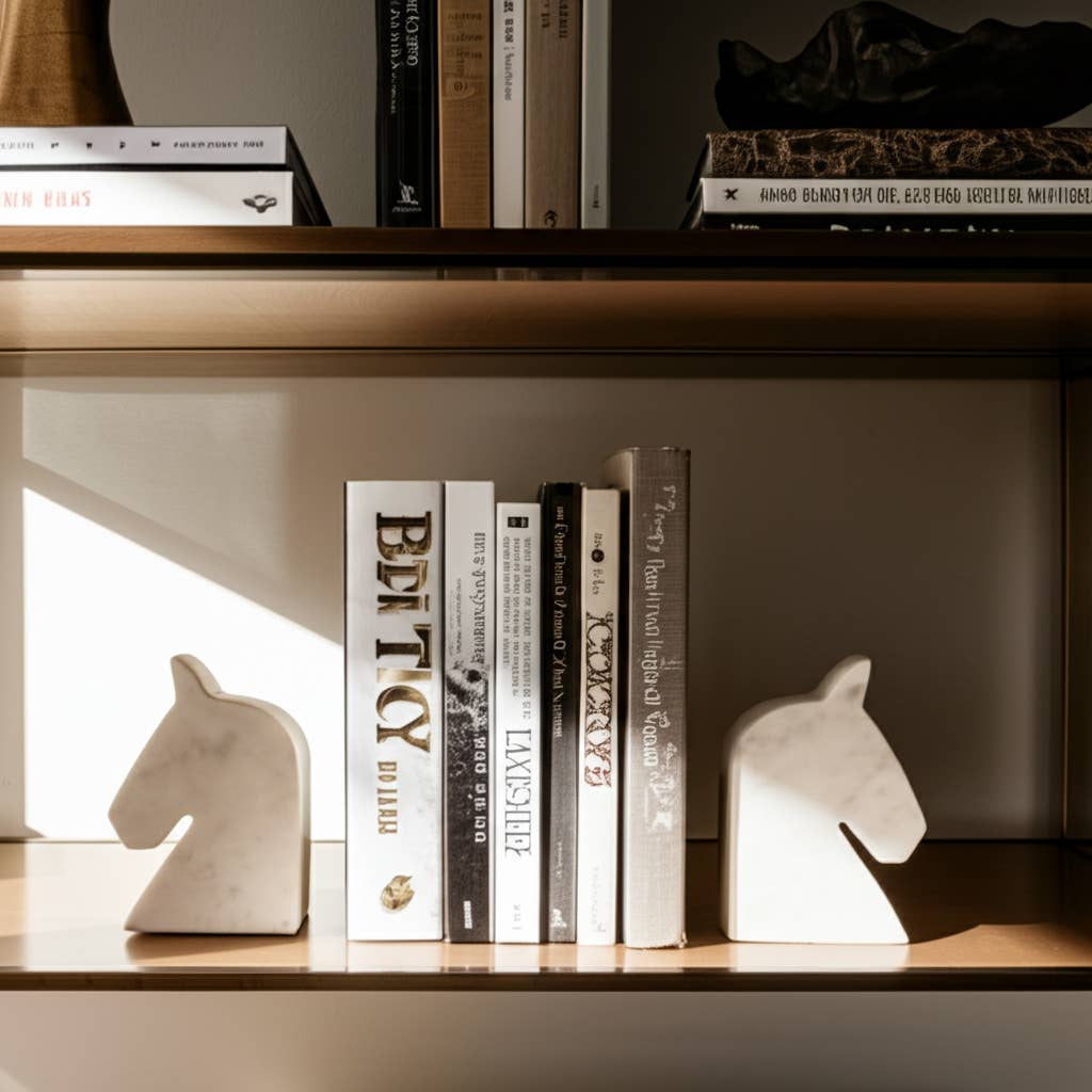 Bookends Set of 2 - White Marble Majestic Horse Head, 6 in.