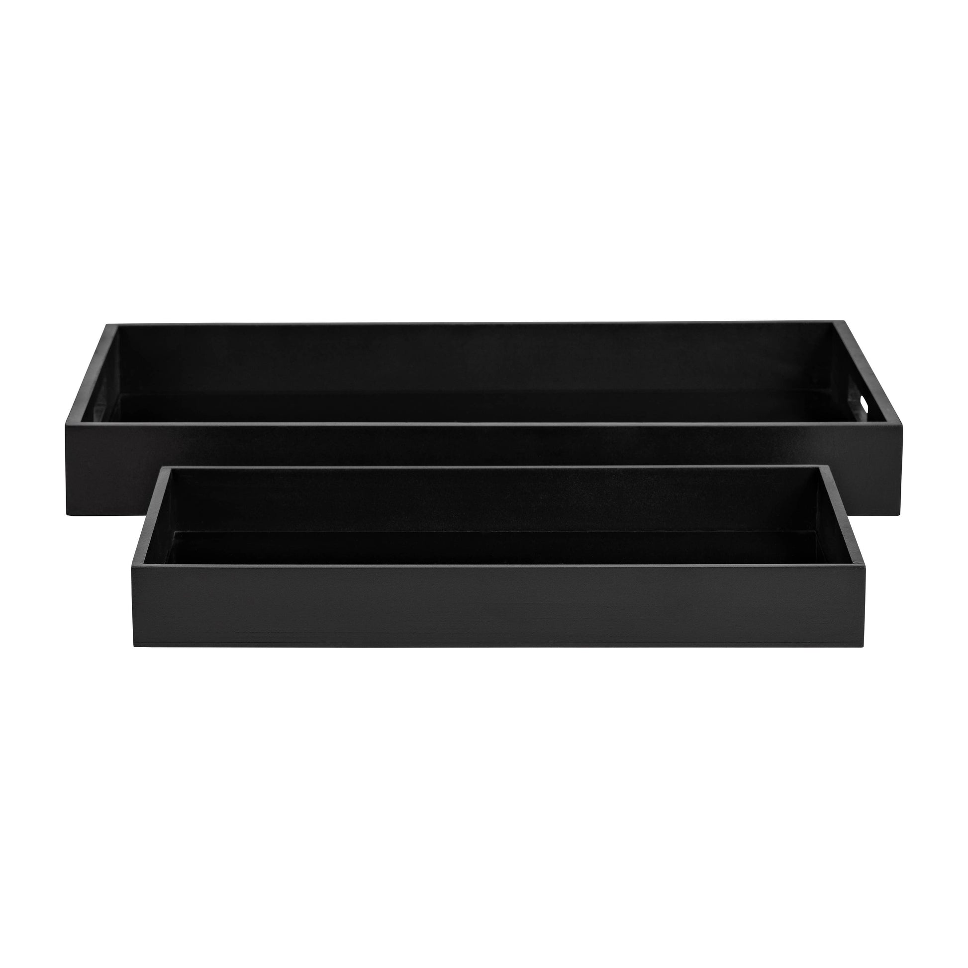 Trays Set of 2 - Black Wood Elegant Side Handles, 14/18 in.