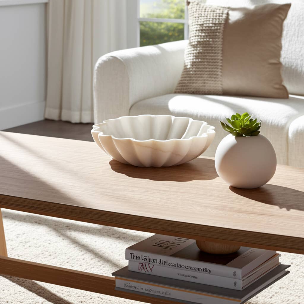 Decorative Bowl - White Marble Veined Shell Shaped, 12 in.