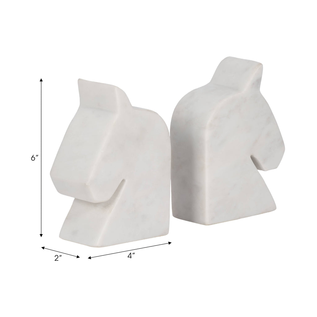 Bookends Set of 2 - White Marble Majestic Horse Head, 6 in.