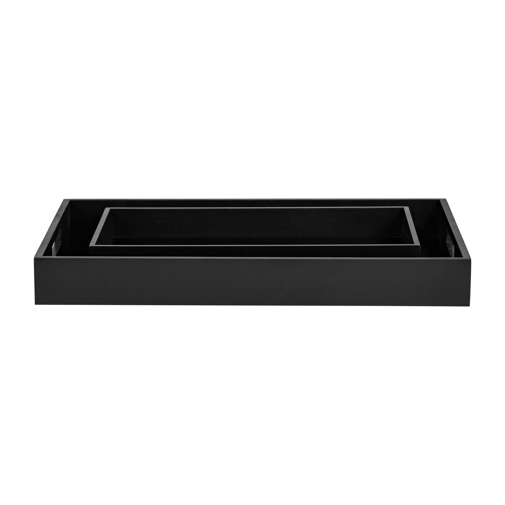 Trays Set of 2 - Black Wood Elegant Side Handles, 14/18 in.