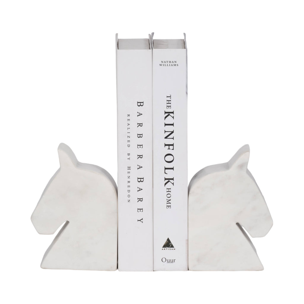 Bookends Set of 2 - White Marble Majestic Horse Head, 6 in.
