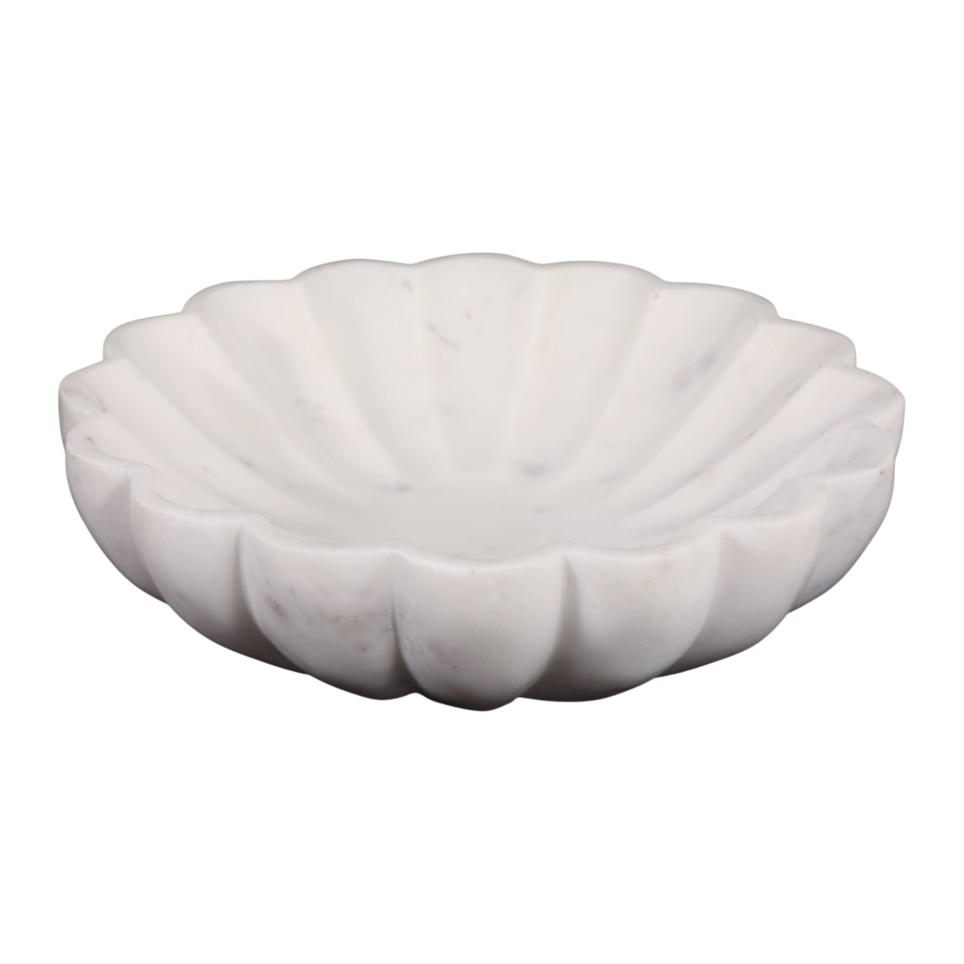 Decorative Bowl - White Marble Veined Shell Shaped, 12 in.
