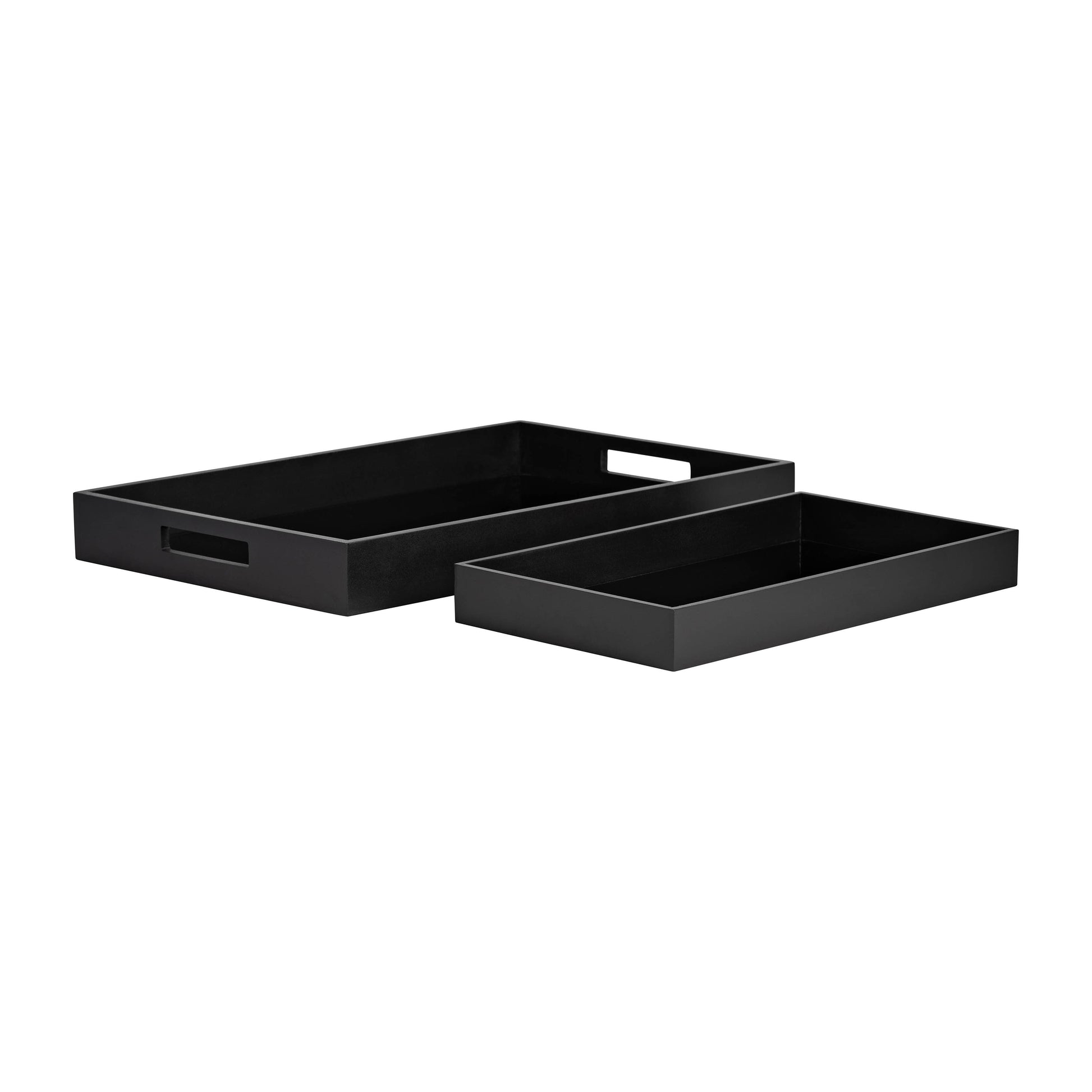 Trays Set of 2 - Black Wood Elegant Side Handles, 14/18 in.